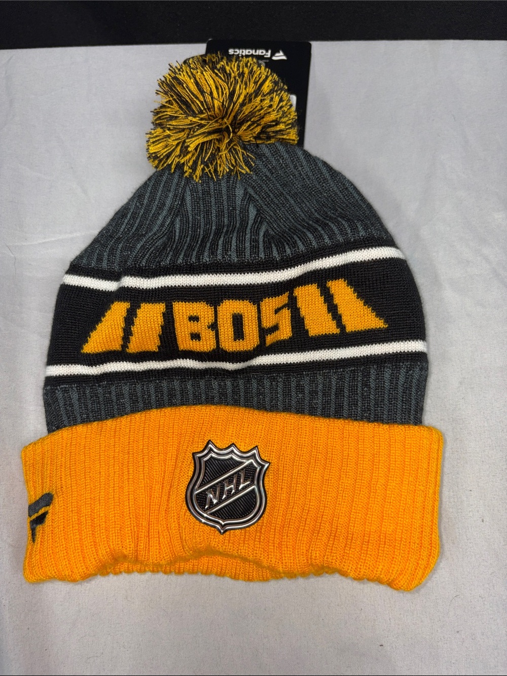 NHL Gray and Yellow Kids Pom Beanie with Crest Patch